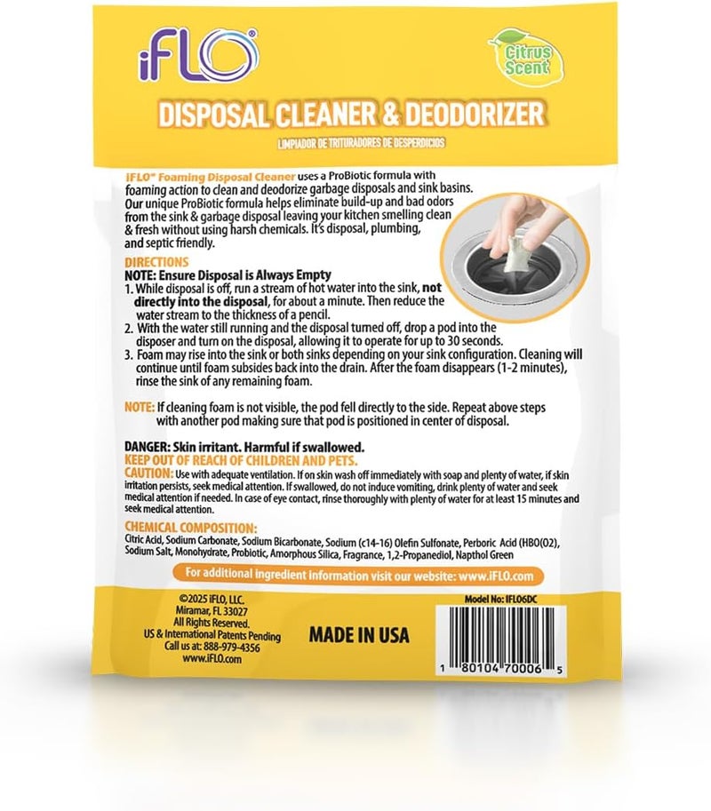 iFLO Foaming Garbage Disposal Cleaner Pods with iFLOBiotic – Powerful Garbage Disposal Foaming Action for Sink, Food Waste & Odor Removal – Disposal Cleaner Pods, 6 Pack - Image 2